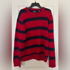 Rugby oversize 100% cotton Chaps red & navy blue striped crewneck Sweater men XL